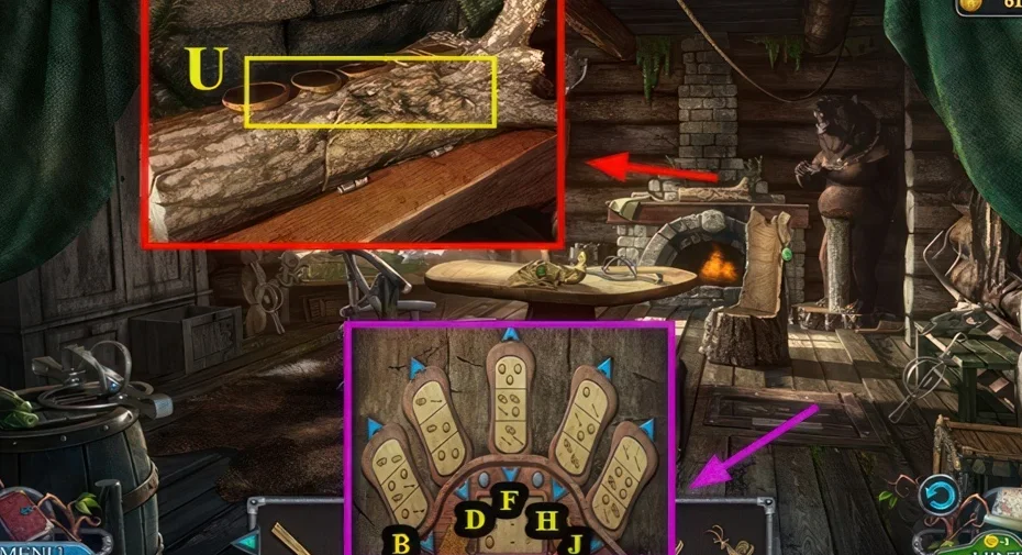 Legendary Tales 3, chapter 2: Numbered dial puzzle that yields the wolf — scene and mechanism