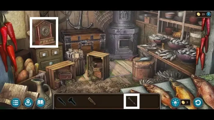 Legendary Tales 5, chapter 2: Fish stall clock — scene and mechanism
