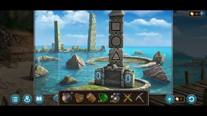 Legendary Tales 5, chapter 2: Beach Stone Column Puzzle — scene and mechanism