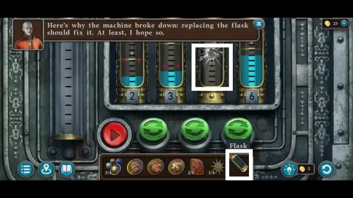 Legendary Tales 5, chapter 2: Workshop Flask Puzzle — scene and mechanism