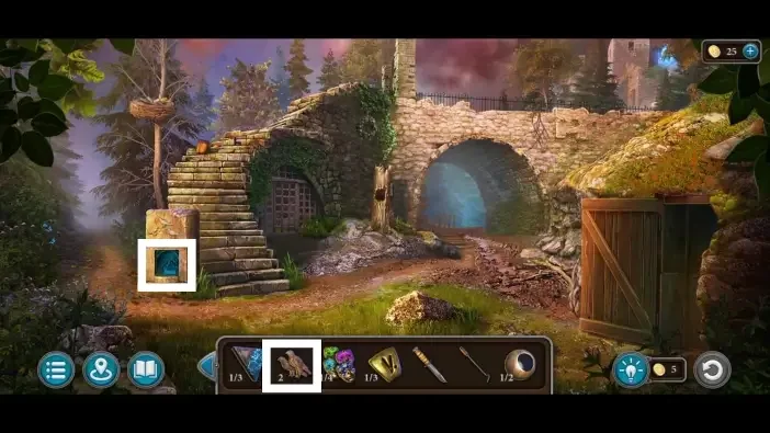 Legendary Tales 5, chapter 3: Bridge monument feather puzzle — scene and mechanism