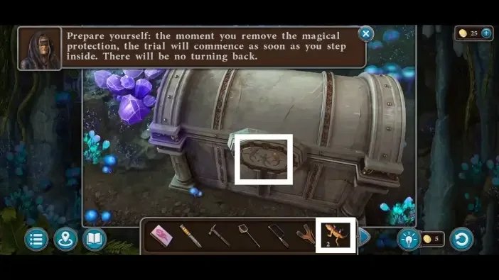 Legendary Tales 5, chapter 3: Cave chest lizard puzzle — scene and mechanism