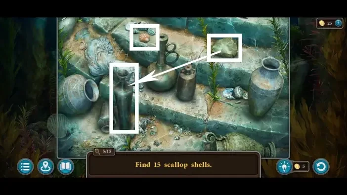 Legendary Tales 5, chapter 3: Water Trial scallop hunt — puzzle diagram