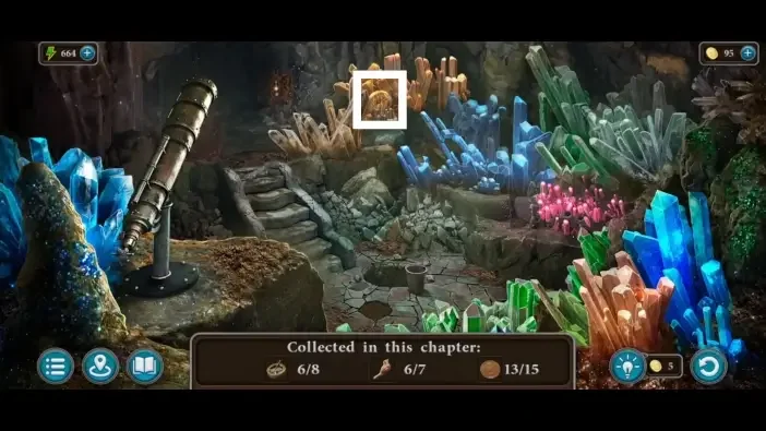 Legendary Tales 4, chapter 2: Compass 7 — Crystal cave telescope room, Far end beside orange crystals