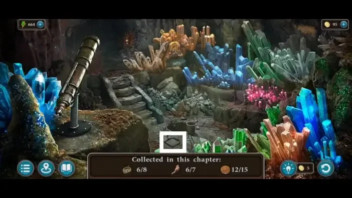 Legendary Tales 4, chapter 2: Morphing Object 28 — Crystal cave telescope room, Stone on the ground