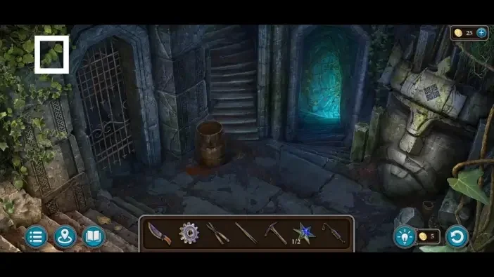 Legendary Tales 5, chapter 1: Morphing Object 11 — First catacombs hallway, Leaf in the upper-left corner